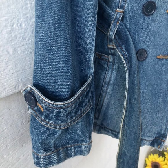 Rampage Size Med Vintage Double Breasted Belted Blue Denim Jacket with Pockets - Picture 8 of 16